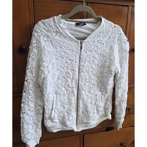 Tart Lace Jacket Size Medium Off White Zip Bomber Moto Dressy Pockets